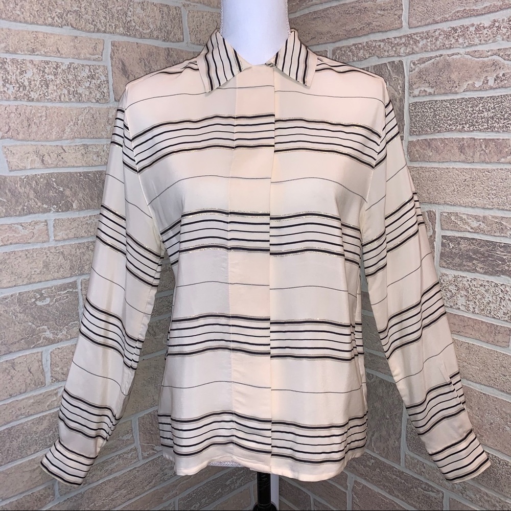 Jones New York 100% Silk Beige Blouse Top Shirt